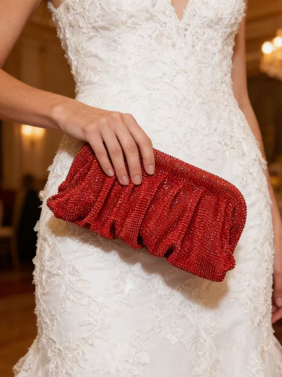 Clutch Bag Evening - Czerwona aluminiowa torebka kopertówka z siateczki,