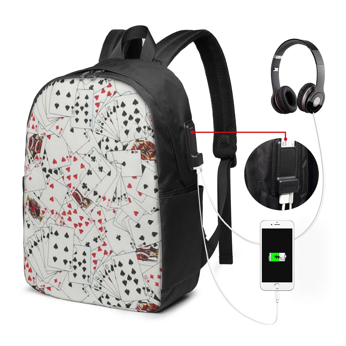 Women Bags For Travel - Plecak z nadrukiem kart do pokera,