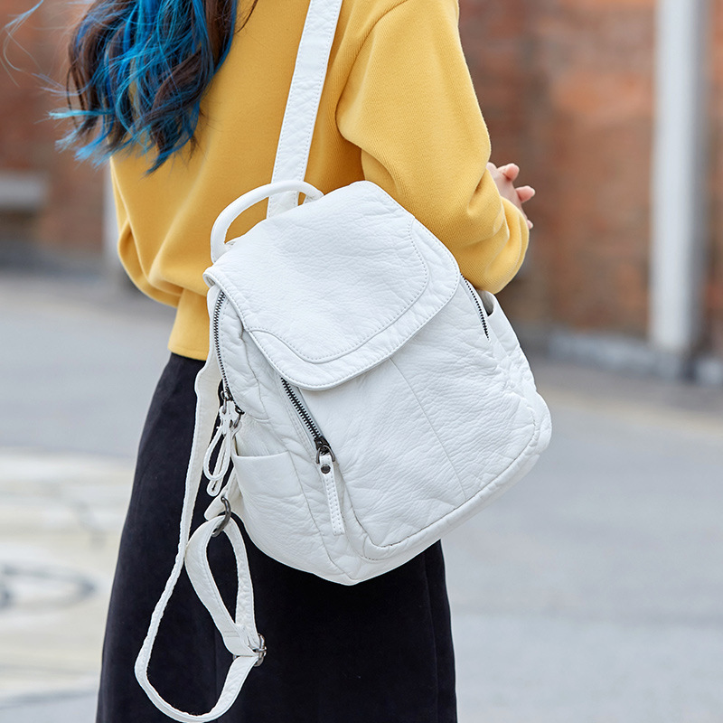 Women Bags In Sale - Plecak damski biały sprany plecak skórzany