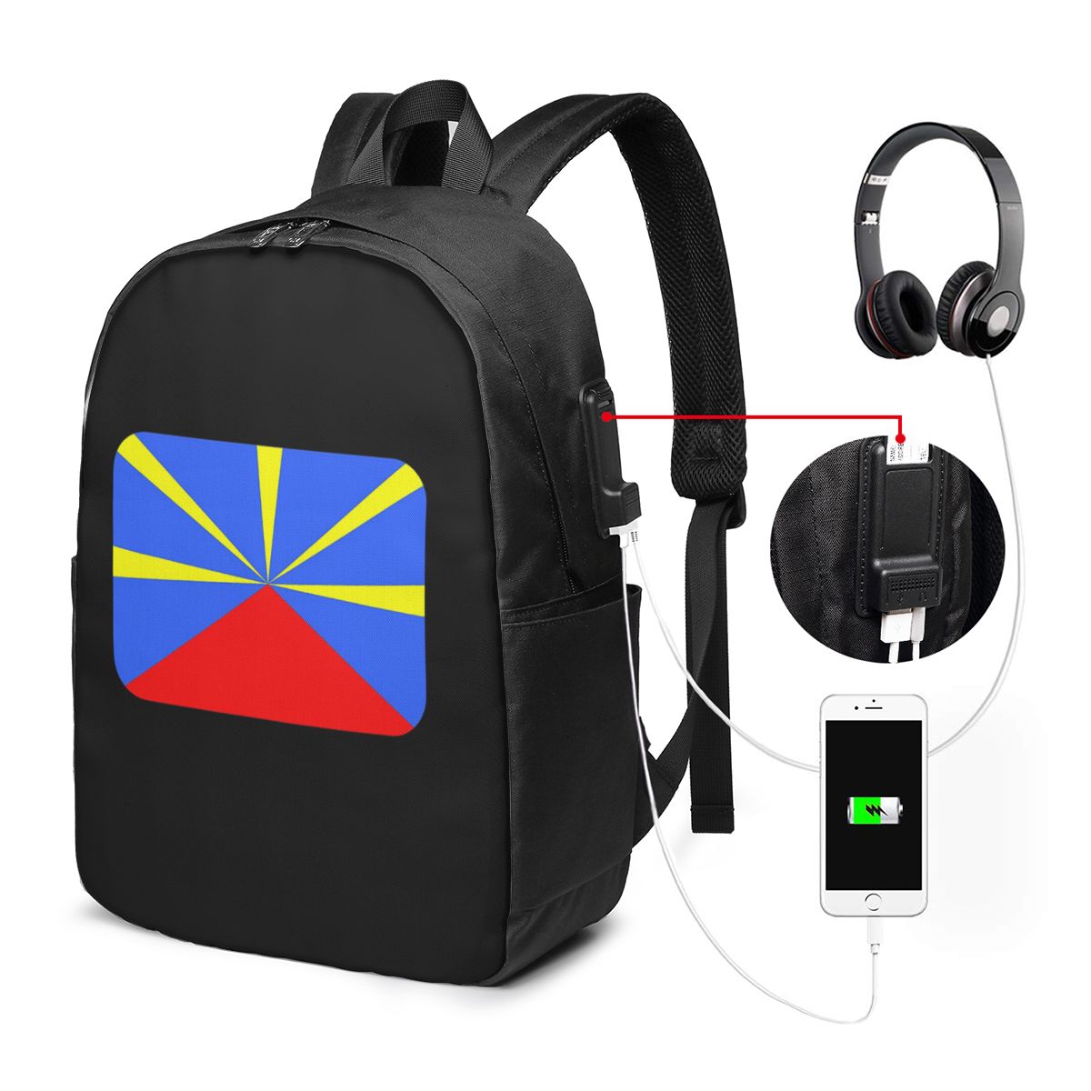 Women Bags For Travel - Plecak z flagą Wyspy Reunion, torba